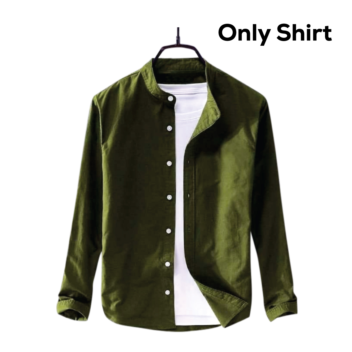 Men's Solid Colour Ban Color Shirt (Olive) M3107