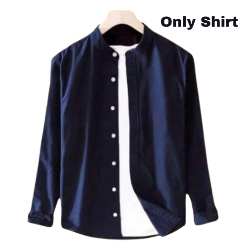 Men's Solid Colour Ban Color Shirt (Navy) M3203