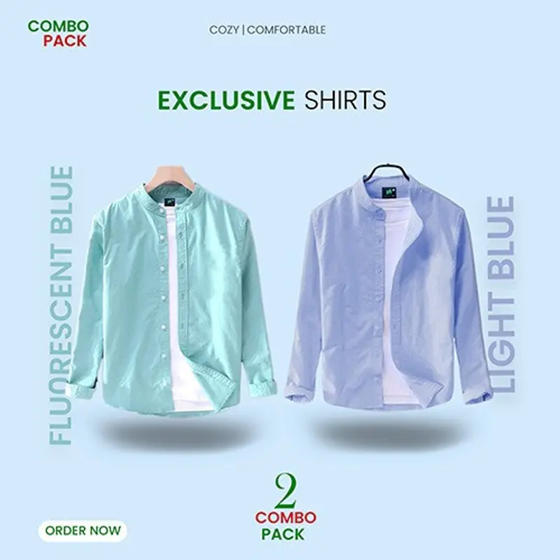 Men's Solid Colour Ban Color Shirt 2 pcs Combo (Paste + Sky) M3108 + M3109